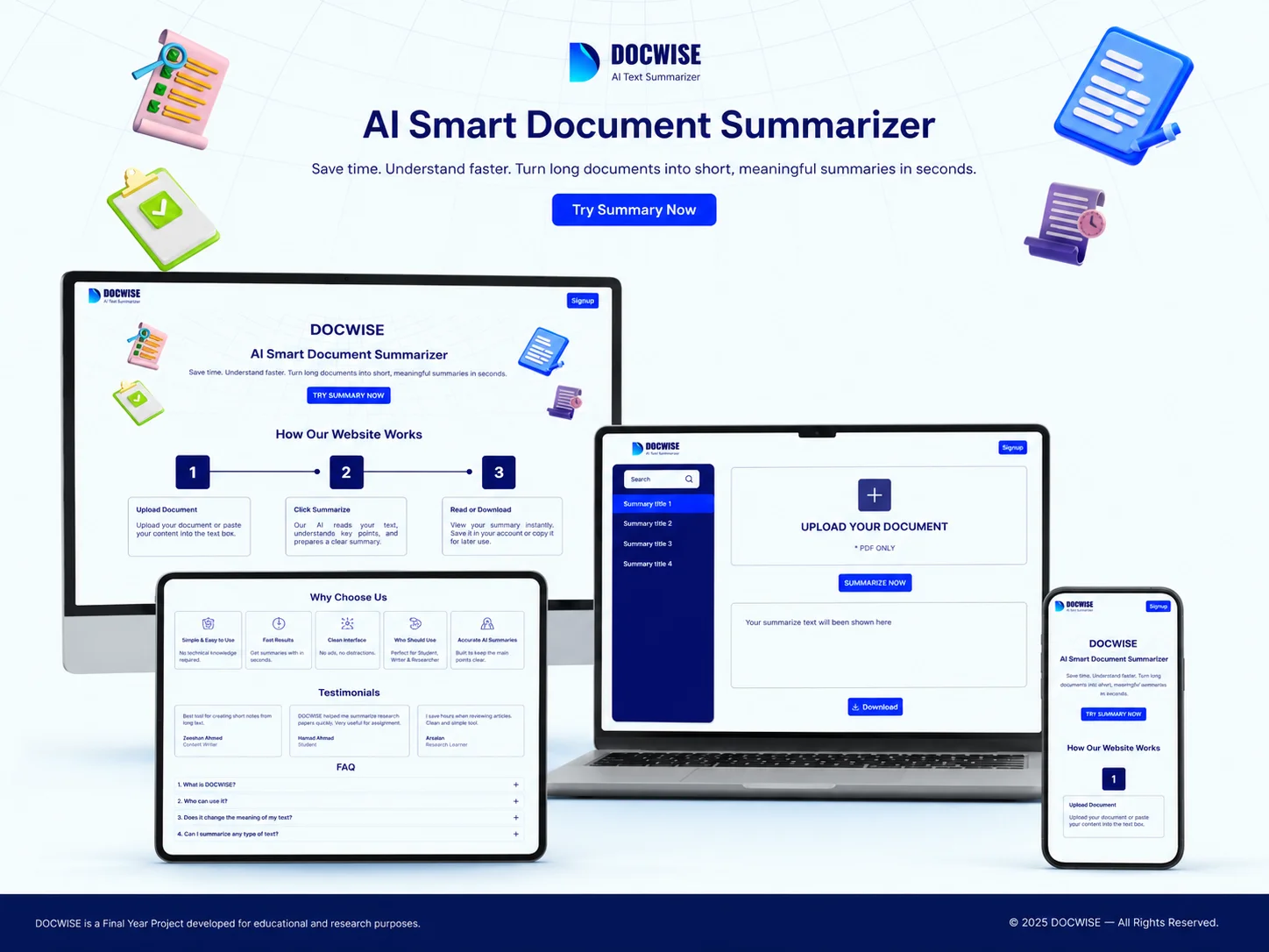 DOCWISE AI Smart Document Summarizer Web Design by Zeeshan Ahmed